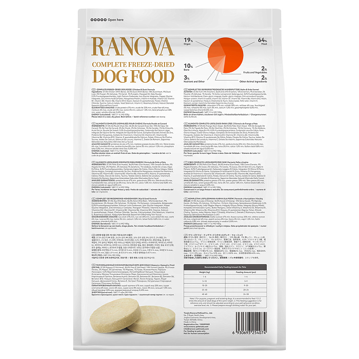 Полнорационный сухой (сублимированный) корм Ranova для собак с курицей и уткой, 400 г