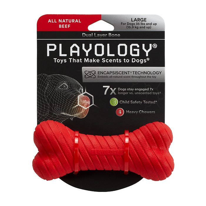 Playology двухслойная жевательная косточка DUAL LAYER BONE для собак средних и крупных пород с ароматом говядины, большая, цвет красный СКИДКА 50%
