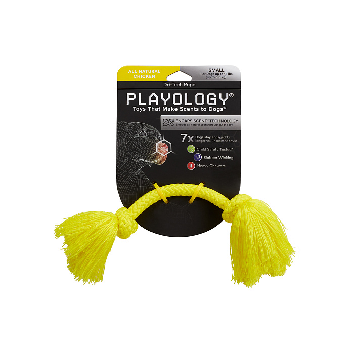 Playology жевательный канат DRI-TECH ROPE для собак мелких пород с ароматом курицы, маленький, цвет желтый СКИДКА 50%