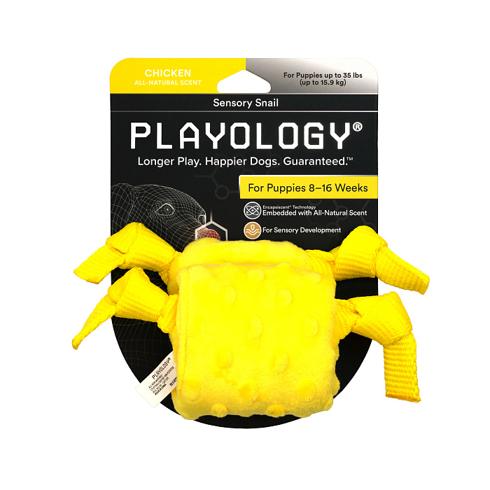 Playology сенсорная плюшевая улитка PUPPY SENSORY SNAIL для щенков мелких и средних пород 8-16 недель с ароматом курицы, цвет желтый СКИДКА 50%