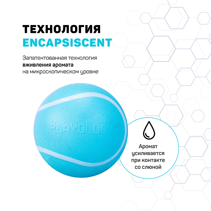 Playology жевательный мяч SQUEAKY CHEW BALL 8 см для собак средних и крупных пород с пищалкой и с ароматом арахиса, цвет голубой СКИДКА 50%