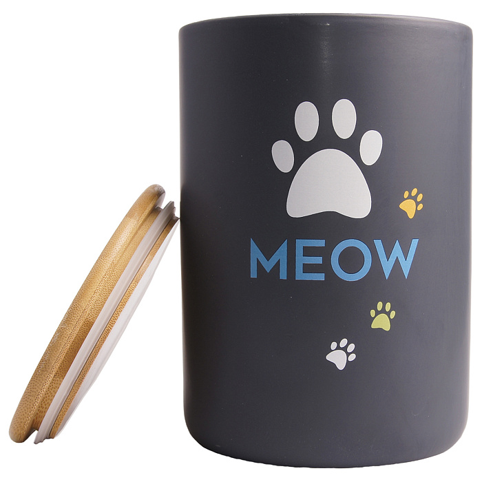 Бокс Mr.Kranch керамический для хранения корма для кошек MEOW 1900 мл черный СКИДКА 50%