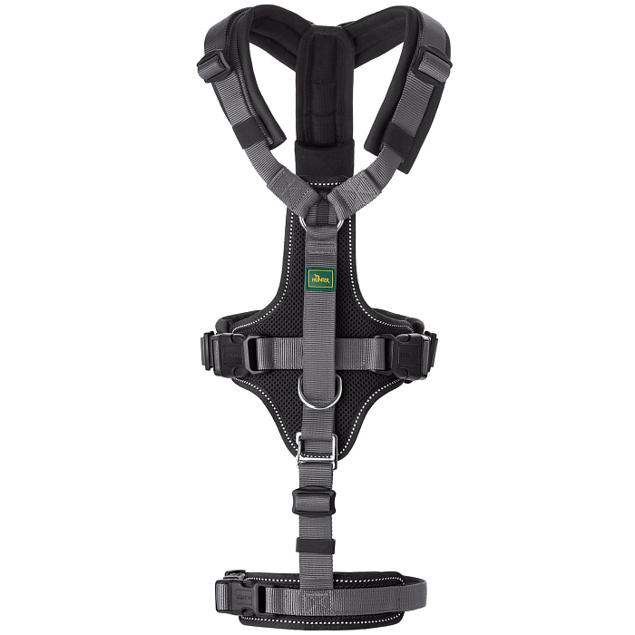 Hunter шлейка для собак Safety Maldon S-M (46-82 / 47-69 / 2 см) с ручкой, нейлон, черный/серый СКИДКА 50%