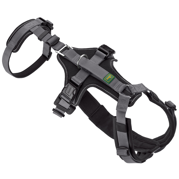 Hunter шлейка для собак Safety Maldon S-M (46-82 / 47-69 / 2 см) с ручкой, нейлон, черный/серый СКИДКА 50%