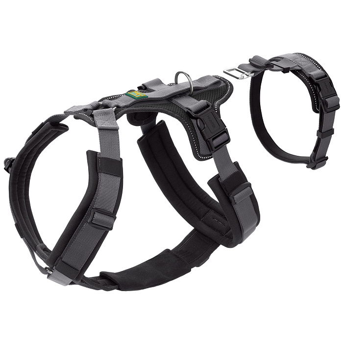Hunter шлейка для собак Safety Maldon S-M (46-82 / 47-69 / 2 см) с ручкой, нейлон, черный/серый СКИДКА 50%