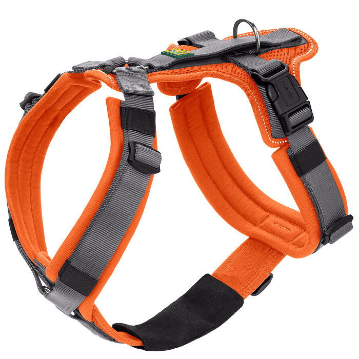 Hunter шлейка для собак Safety Maldon L (66-118 / 69-105 / 2,5 см) с ручкой, нейлон, оранжевый/серый СКИДКА 50%