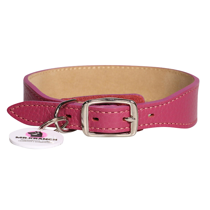 Ошейник Mr.Kranch для собак из натуральной кожи с QR-адресником 38-45см малиновый СКИДКА 50%