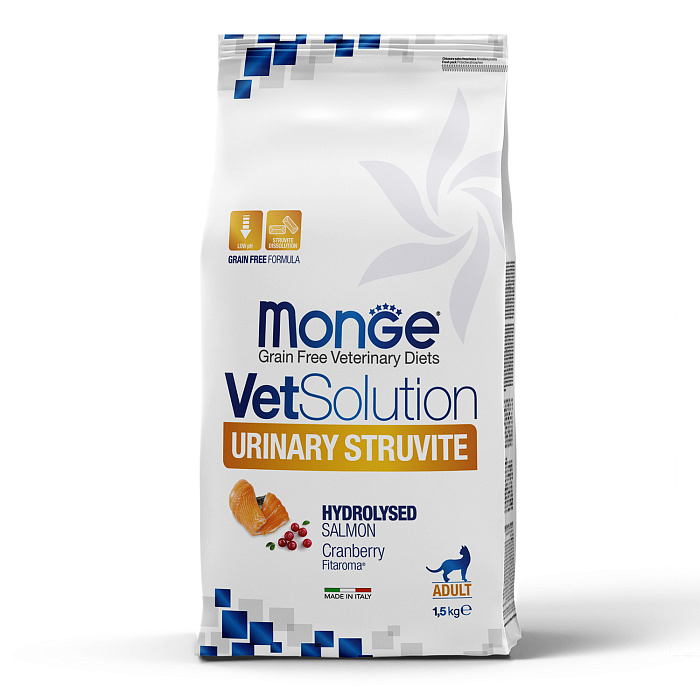 Диетический корм Monge VetSolution Cat Urinary Struvite Уринари Струвит при заболеваниях мочеполовой системы и струвитном течении МКБ 1,5 кг