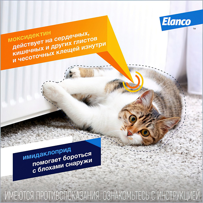 Bayer Адвокат капли для кошек  до 4 кг от чесоточных клещей, блох и гельминтов (3 пипетки х 0,4 мл)