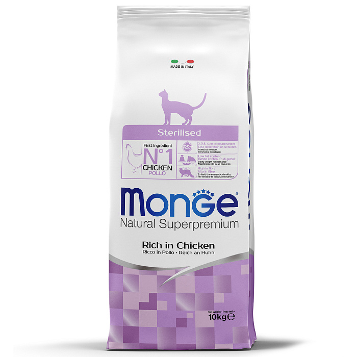 Сухой корм Monge Cat Daily Line Sterilised для стерилизованных кошек, из курицы 10 кг