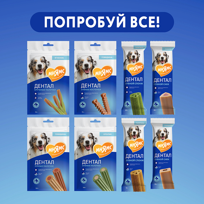 Лакомство Мнямс ДЕНТАЛ для собак "Крученые палочки" с ягненком и мятой 70 г
