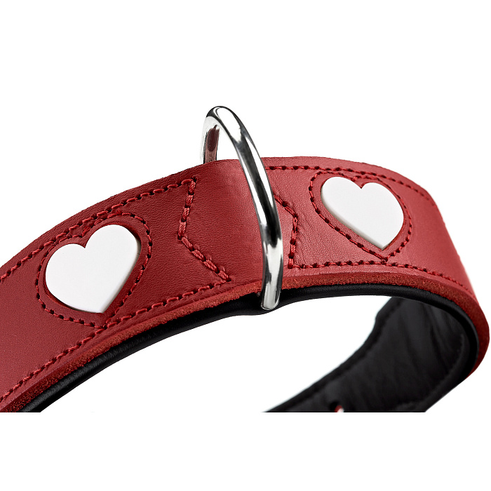 Hunter ошейник для собак Love S (35-43 см) натуральная кожа красный/белый СКИДКА 50%