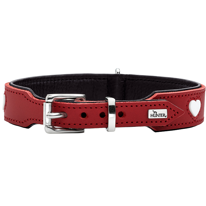 Hunter ошейник для собак Love XS-S (30-34 см) натуральная кожа красный/белый СКИДКА 50%