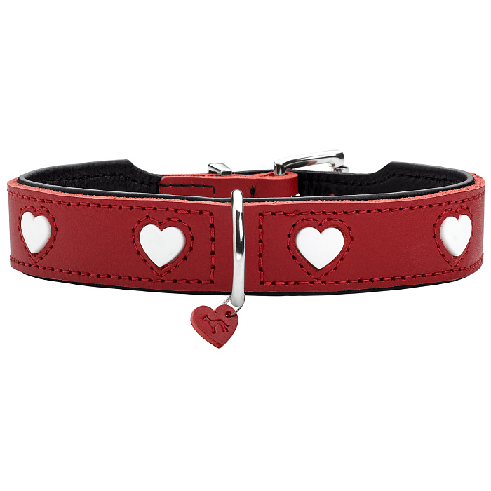 Hunter ошейник для собак Love XS-S (30-34 см) натуральная кожа красный/белый СКИДКА 50%