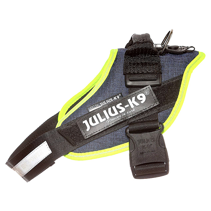 JULIUS-K9 шлейка для собак IDC®-Powerharness 0 (58-76см/ 14-25кг), джинса-зеленый неон СКИДКА 40%