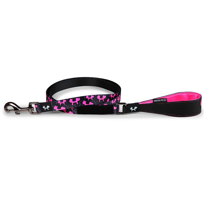 Поводок United Pets для собак Complete me Identity 120 см, 25 мм, черный с розовым СКИДКА 40%