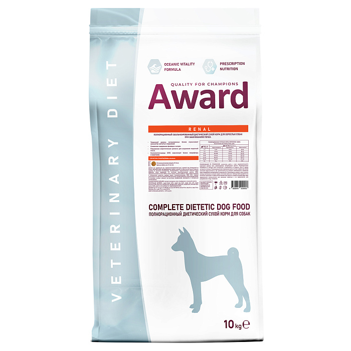 Диетический корм AWARD VETERINARY DIET RENAL для взрослых собак при заболеваниях почек 10 кг