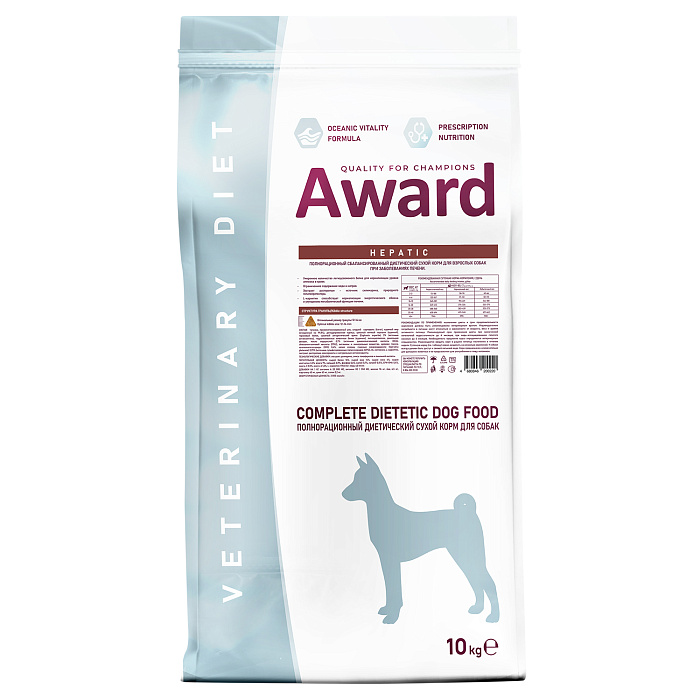 Диетический корм AWARD VETERINARY DIET HEPATIC для взрослых собак при заболеваниях печени 10 кг