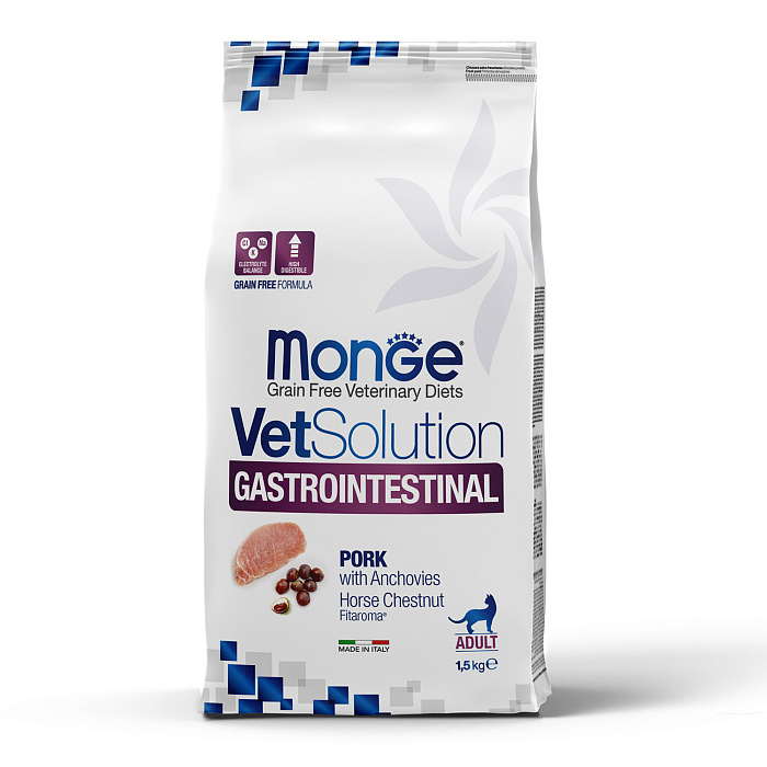 Диетический корм Monge VetSolution Cat Gastrointestinal гастро интестинал для кошек при заболеваниях ЖКТ 1,5 кг