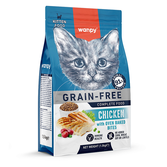 Сухой корм Wanpy Cat беззерновой с курицей для котят 1,5 кг