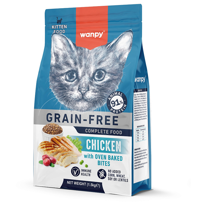 Сухой корм Wanpy Cat беззерновой с курицей для котят 1,5 кг
