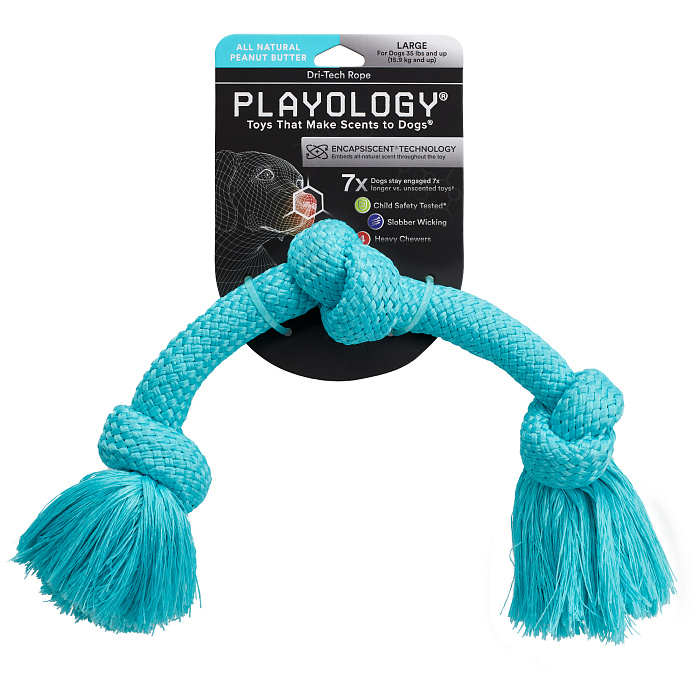 Playology жевательный канат DRI-TECH ROPE для собак средних и крупных пород с ароматом арахиса, большой, цвет голубой СКИДКА 50%