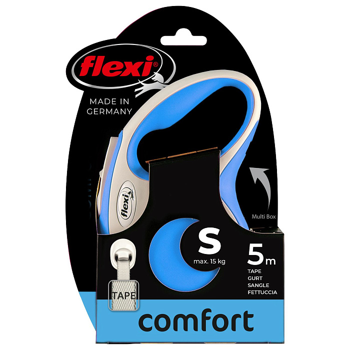 flexi рулетка NEW LINE Comfort S (до 15 кг) лента 5 м серый/синий