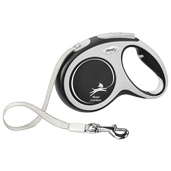 flexi рулетка NEW LINE Comfort M (до 25 кг) лента 5 м серый/черный
