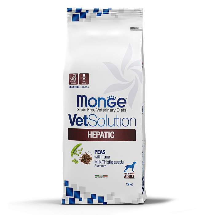 Диетический корм Monge VetSolution Dog Hepatic Гепатик для собак при заболеваниях печени 12 кг