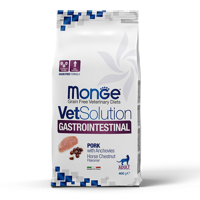 Диетический корм Monge VetSolution Cat Gastrointestinal гастро интестинал для кошек при заболеваниях ЖКТ 400 г