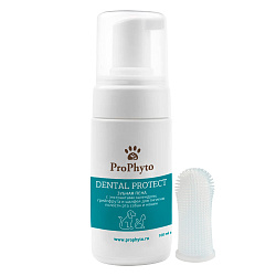 Зубная пена ProPhyto DENTAL PROTECT с экстрактами календулы, грейпфрута и шалфея для гигиены зубов собак и кошек, 100 мл (с щеткой-напальчником)