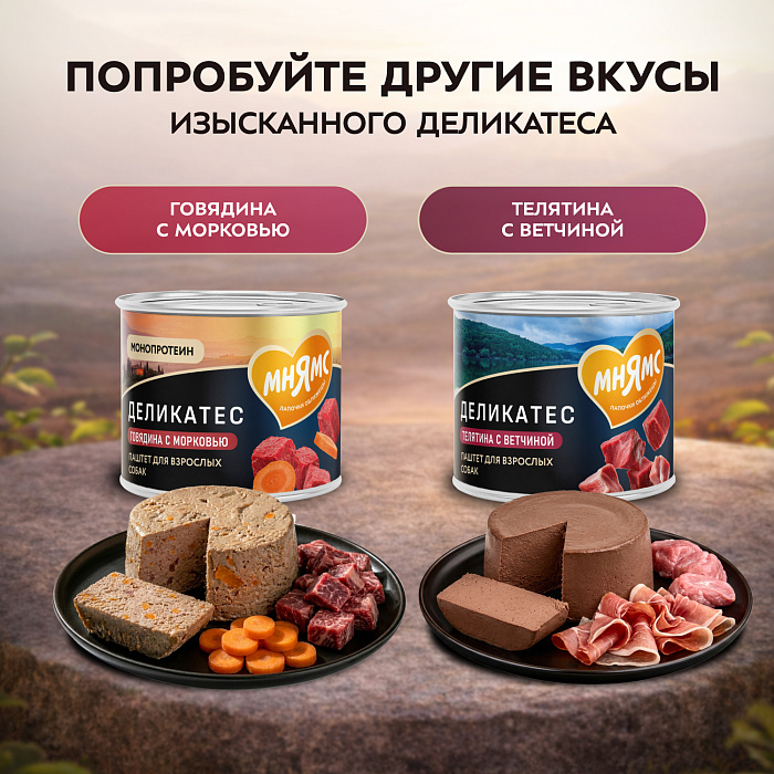 Влажный корм Мнямс Деликатес Паштет из ягненка с морковью для собак всех пород "Клефтико по-афински" 200 г