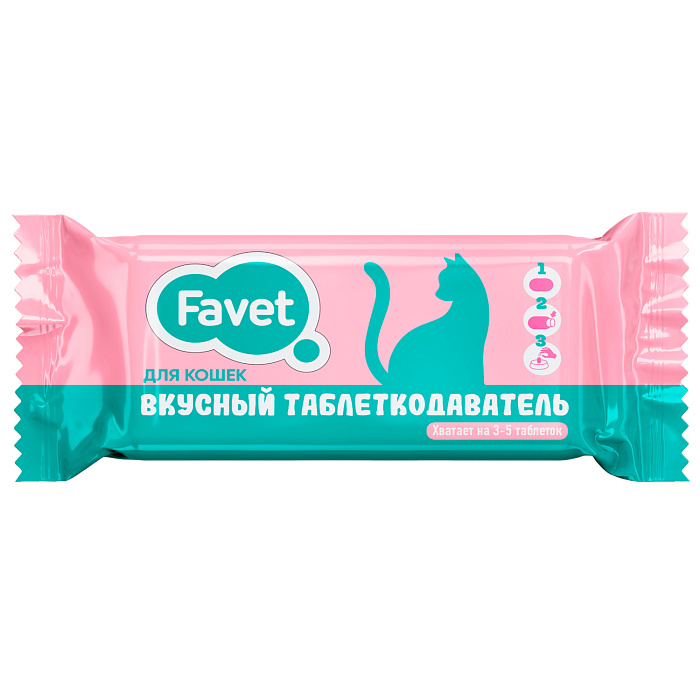 Favet Вкусный таблеткодаватель для кошек (12 шт.), ПЭТ-банка