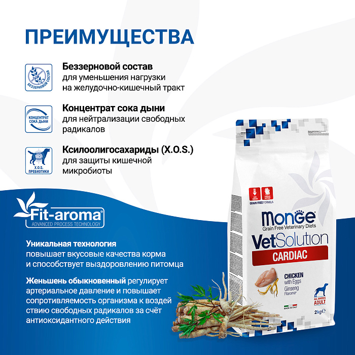Диетический корм Monge VetSolution Dog Cardiac Кардиак для собак при заболеваниях сердца 2 кг