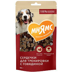 Лакомство Мнямс На каждый день для собак Тренировочные "Сердечки" с говядиной 90 г