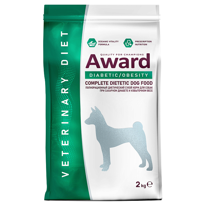 Диетический корм AWARD VETERINARY DIET DIABETIC AND OBESITY для взрослых собак при сахарном диабете и избыточном весе 2 кг