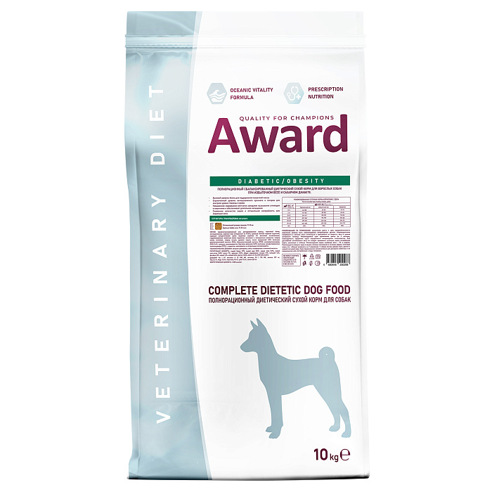 Диетический корм AWARD VETERINARY DIET DIABETIC AND OBESITY для взрослых собак при сахарном диабете и избыточном весе 10 кг