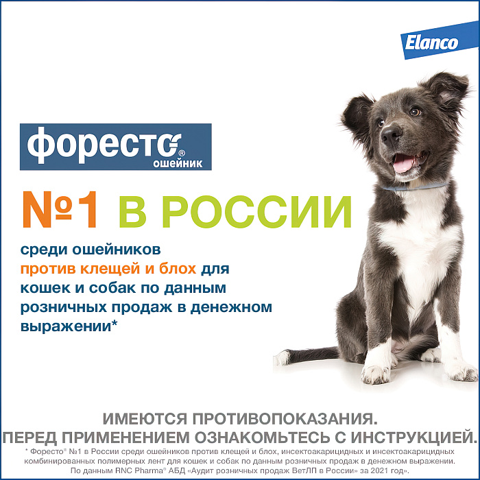 Bayer Форесто ошейник от клещей и блох для собак более 8 кг, 70 см
