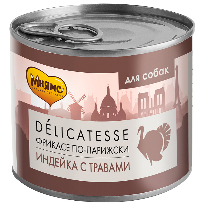 Влажный корм Мнямс Деликатес Паштет из индейки с травами для собак всех пород "Фрикасе по-парижски" 200 г