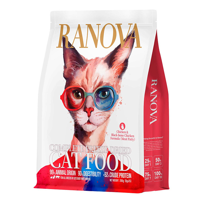 Полнорационный сухой (сублимированный) корм Ranova для кошек с курицей, 200 г
