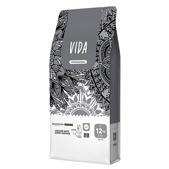 Сухой корм VIDA PROFESSIONAL HIGH PREMIUM для взрослых стерилизованных кошек из курицы с овощами 12 кг