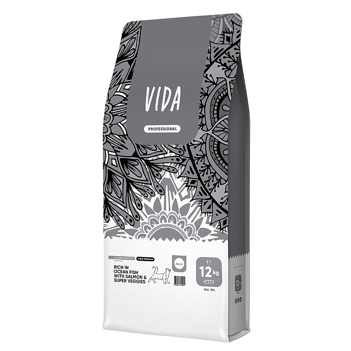 Сухой корм VIDA PROFESSIONAL HIGH PREMIUM для взрослых кошек с лососем и овощами 12 кг