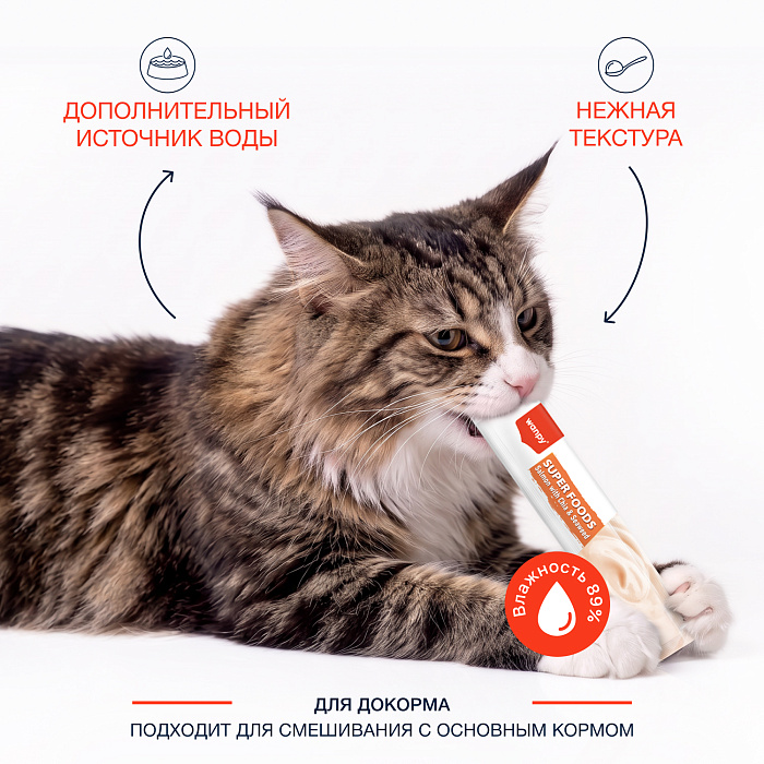 Wanpy Cat Лакомство для кошек «нежное пюре» из лосося с семенами чиа и водорослями 70 г