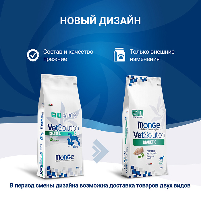 Диетический корм Monge VetSolution Dog Diabetic Диабетик для собак при сахарном диабете 12 кг