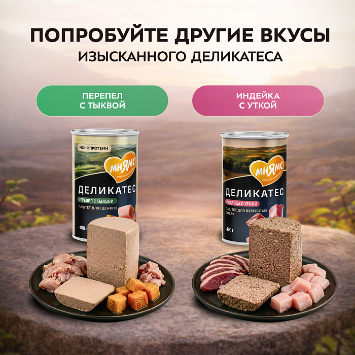 Влажный корм Мнямс Деликатес Паштет из телятины с печенью для собак всех пород "Фегато по-венециански" 400 г