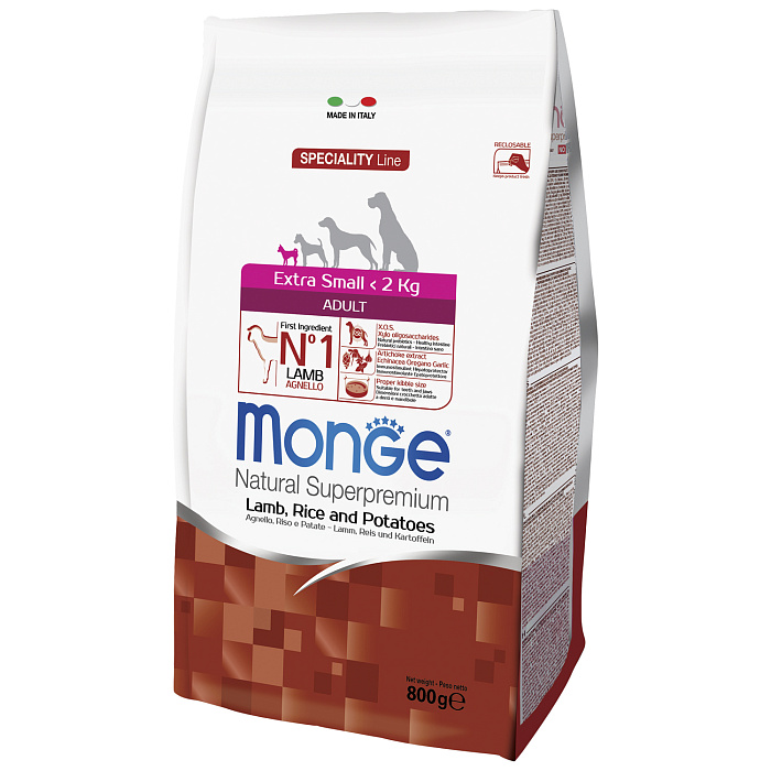 Сухой корм Monge Dog Speciality Line Extra Small для взрослых собак миниатюрных пород ягненок с рисом и картофелем 800 г