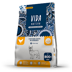 Сухой корм VIDA NATIVA для взрослых собак миниатюрных и мелких пород из курицы с черникой 800 г