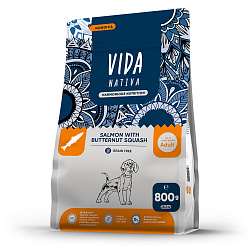 Сухой корм VIDA NATIVA для взрослых собак миниатюрных и мелких пород из лосося с мускатной тыквой 800 г