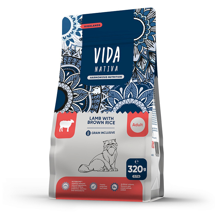 Сухой корм VIDA NATIVA для взрослых кошек из ягненка с бурым рисом 320 г