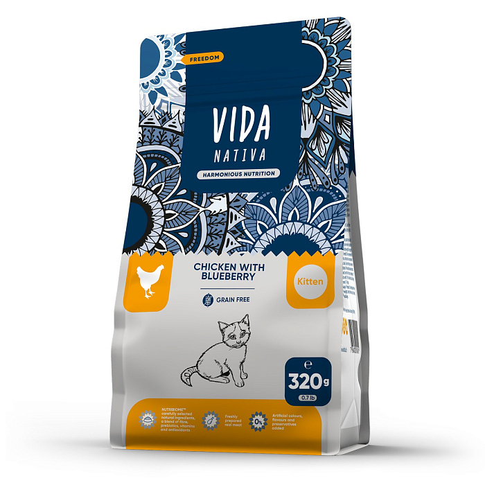 Сухой корм VIDA NATIVA для котят из курицы с черникой 320 г